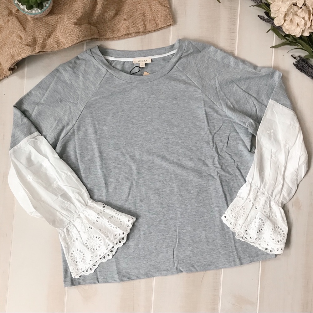 Raglan style top lace bell sleeve size L - Picture 1 of 5